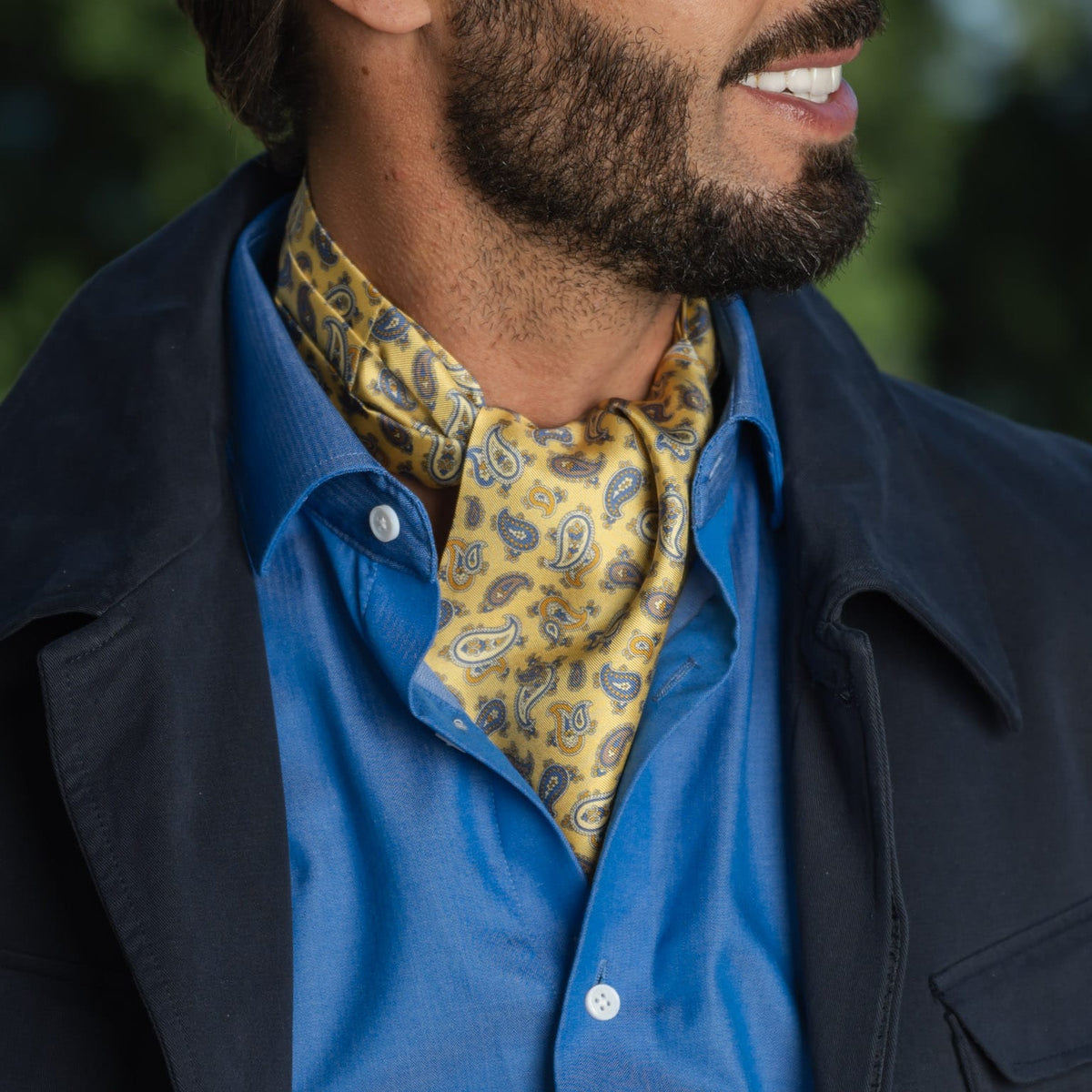Italian Yellow Paisley Silk Ascot Tie