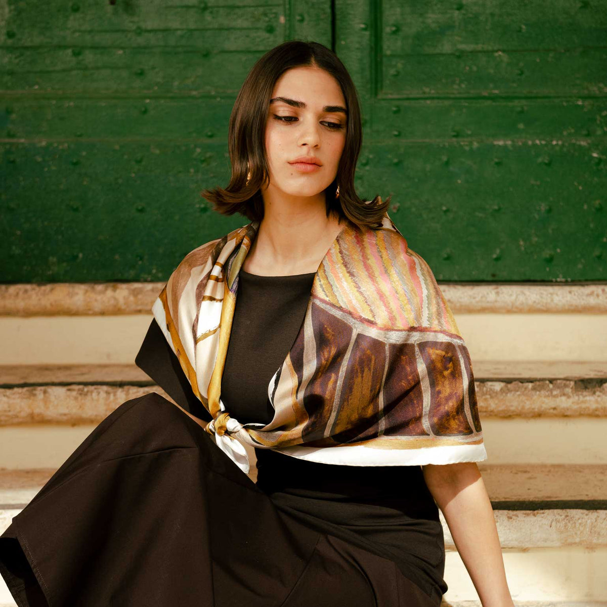 Earth Tones Italian Silk Square Scarf