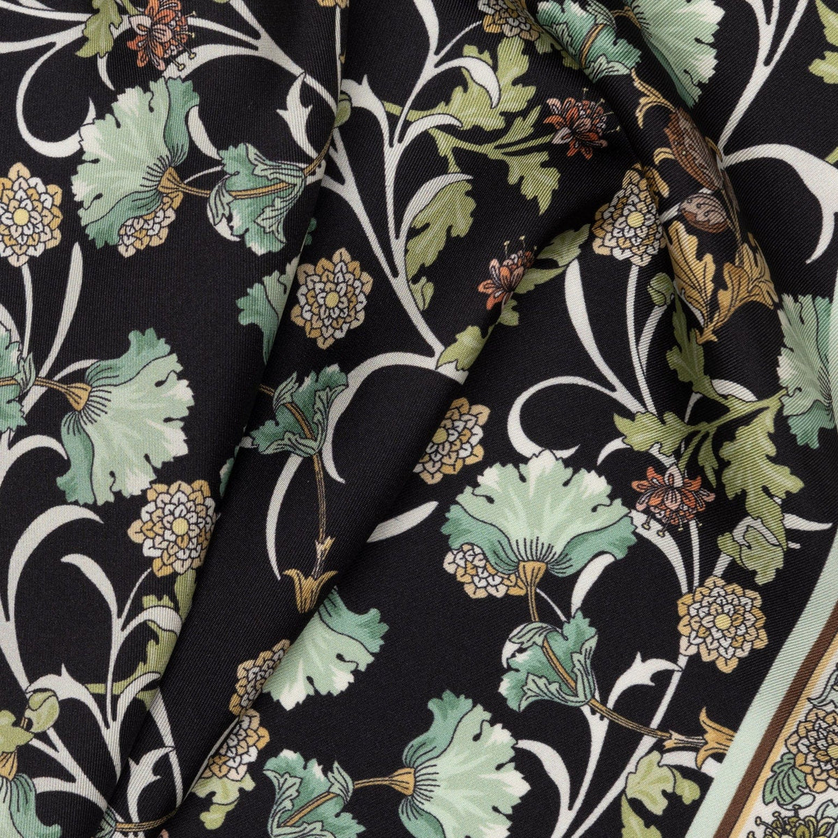 Italian Silk Pocket Square Black Floral