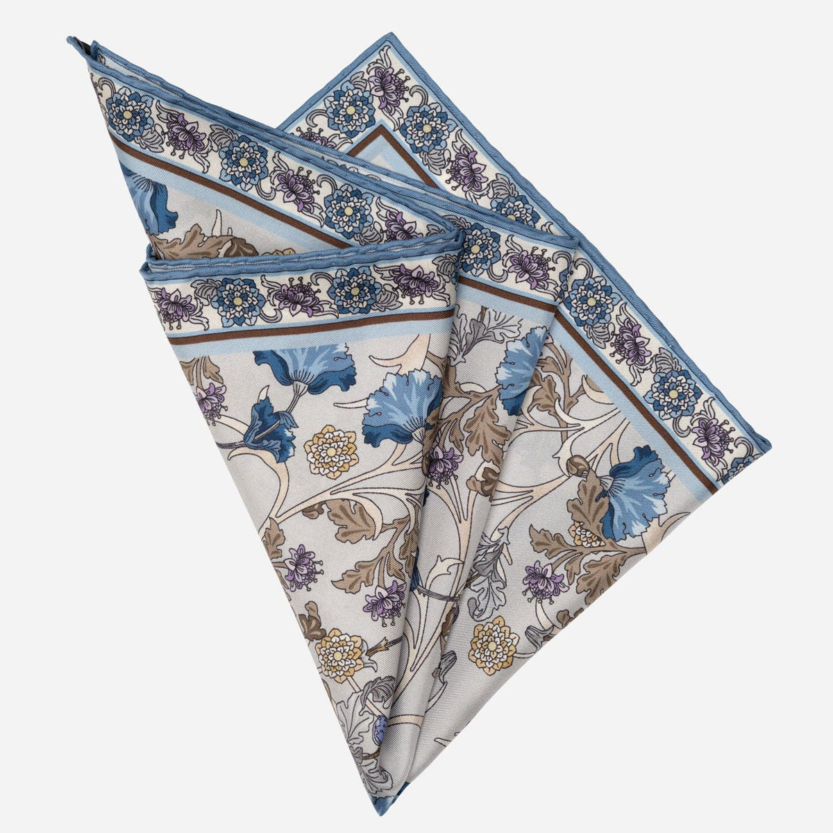 Blue Floral Silk Pocket Square