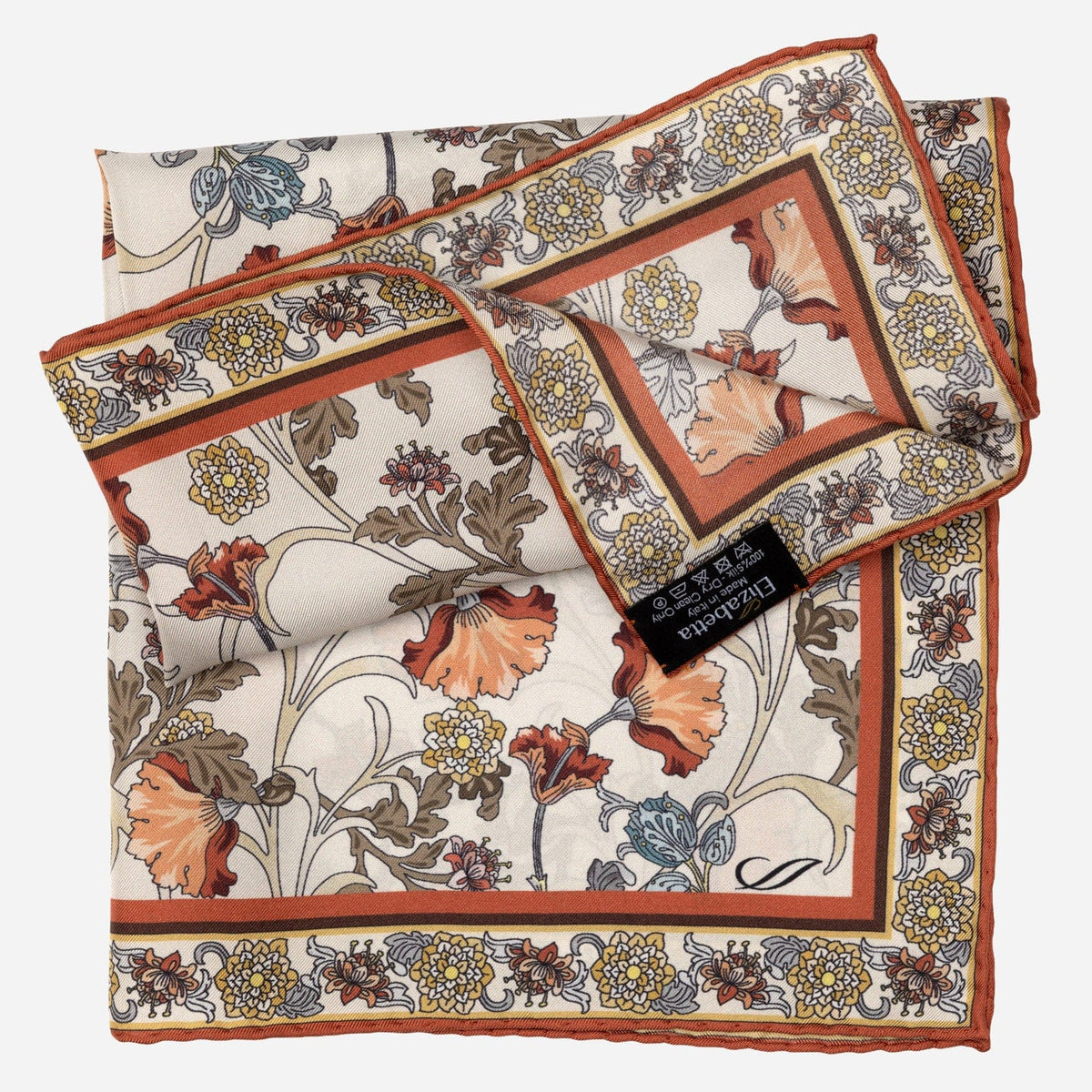 Orange Floral Italian Silk Pocket Square
