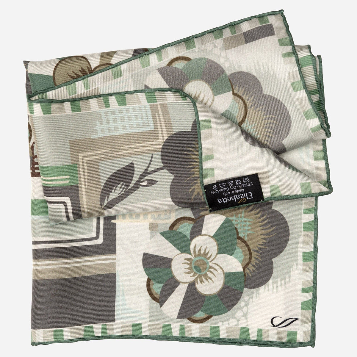 Italian Green Floral Silk Pocket Square