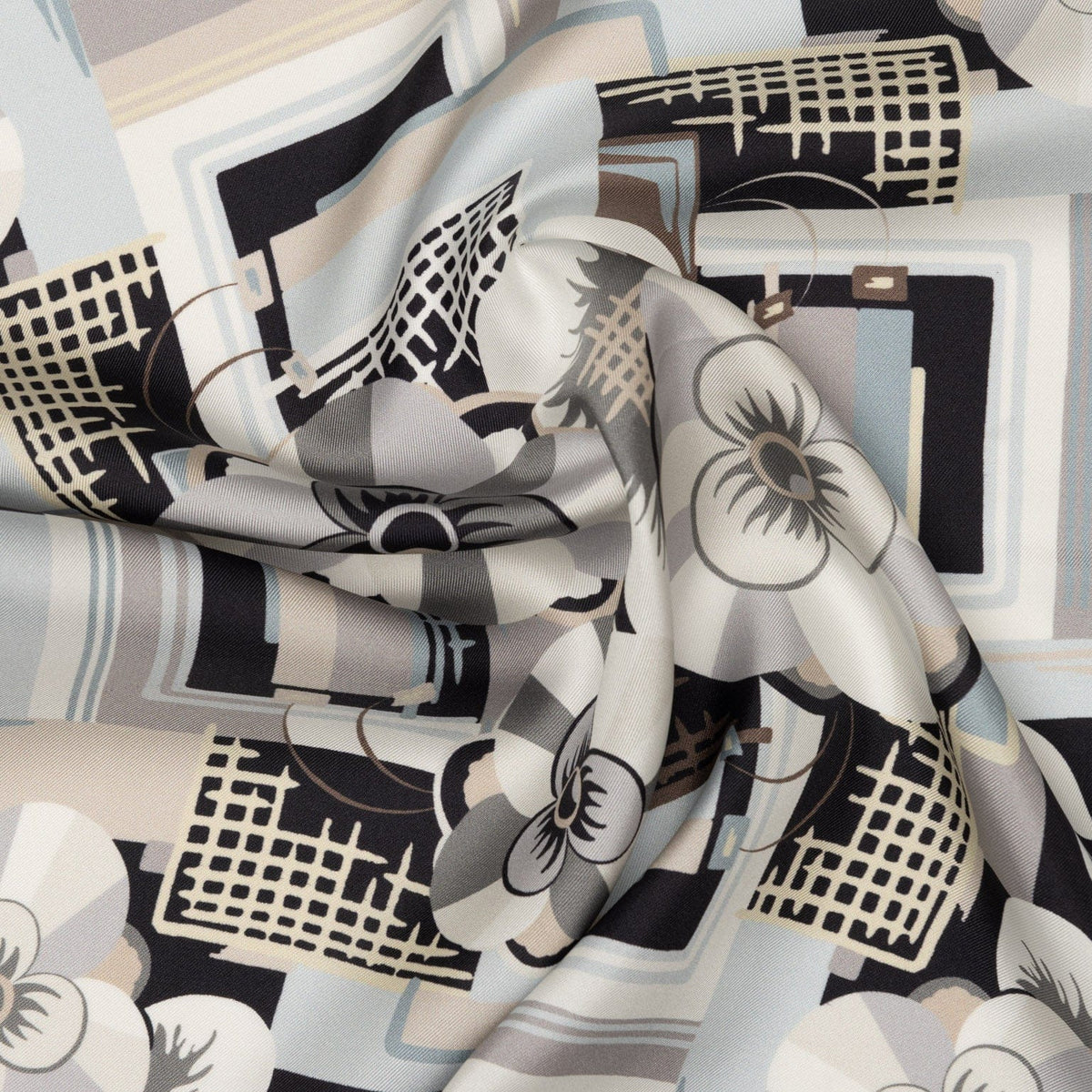 Grey Floral Luxury Silk Pocket Square