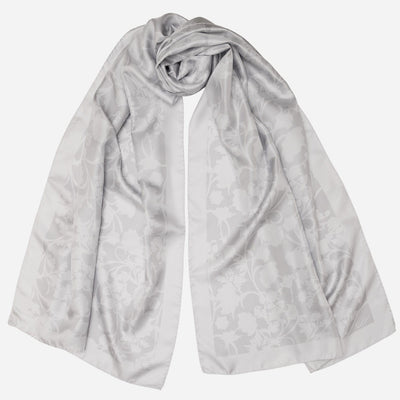 Silver Pearl Floral Silk Evening Shawl