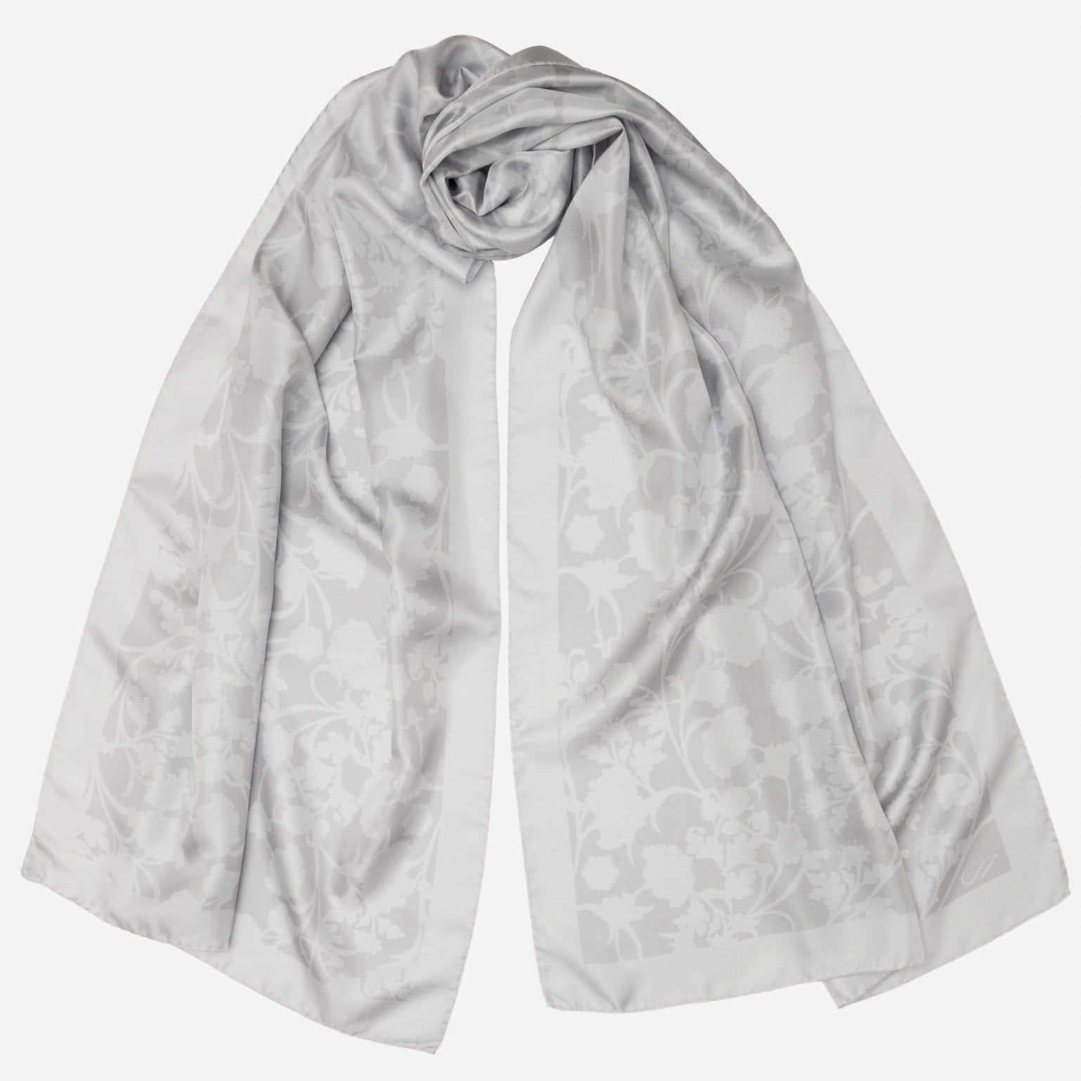 Silver Pearl Floral Silk Evening Shawl