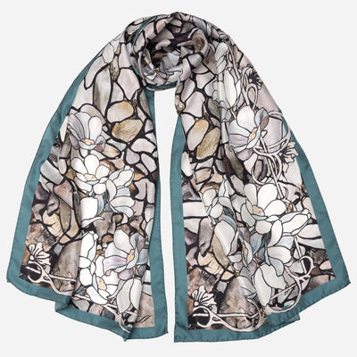 Womens Long Silk Scarf Petrol Blue