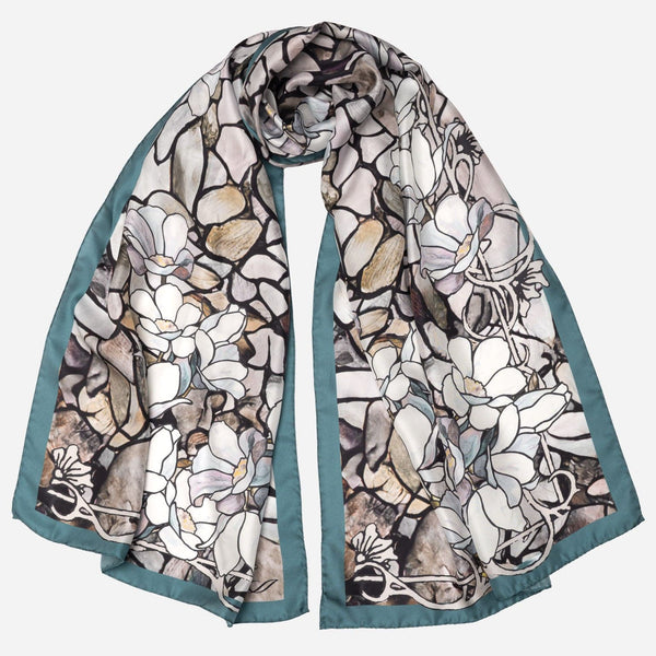 Womens Long Silk Scarf Petrol Blue