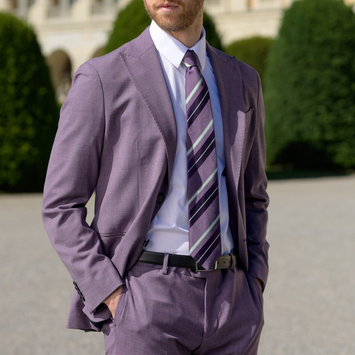Purple Striped Italian Designer Silk Tie