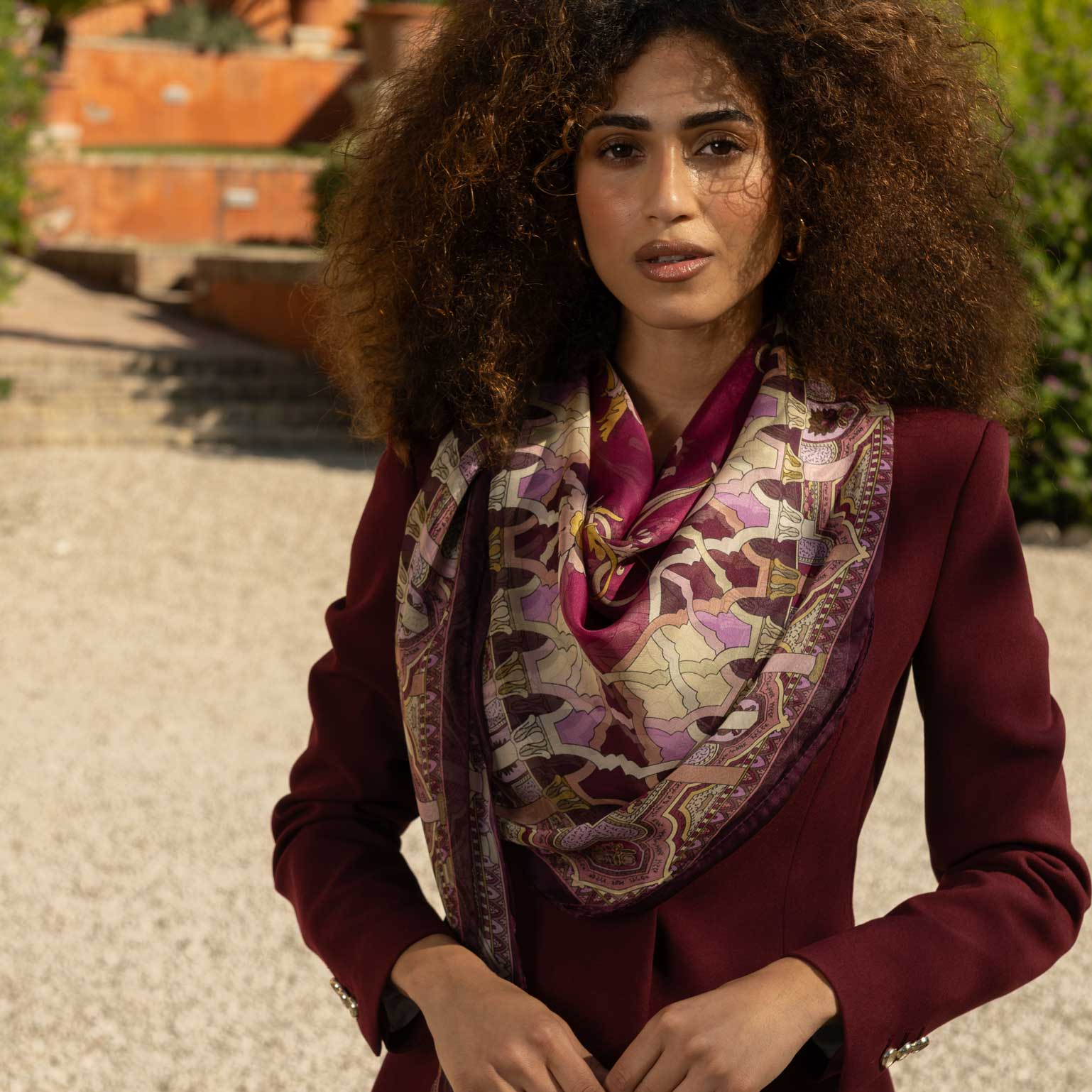 Raspberry Floral Silk Large Shawl Wrap