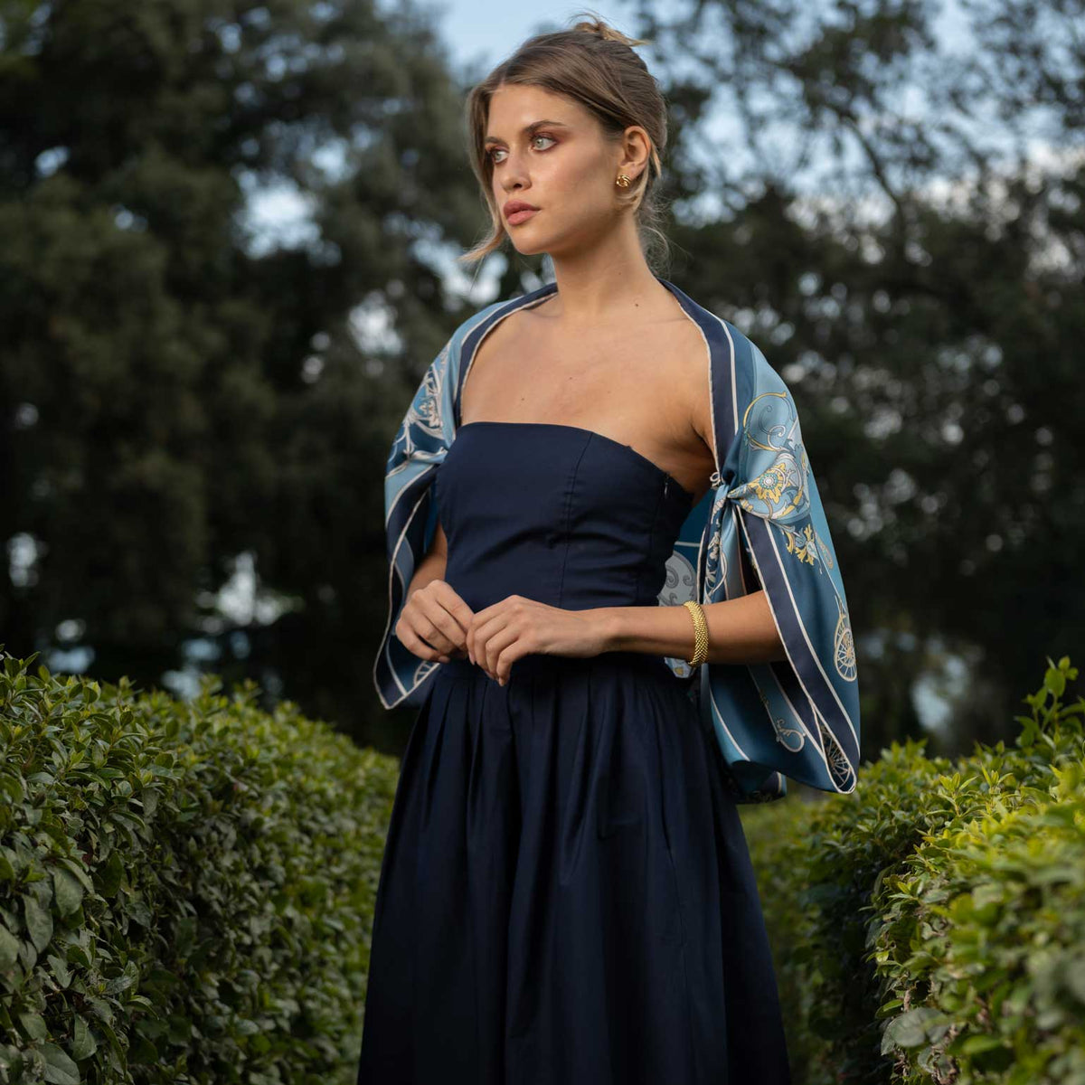 Italian Designer Blue Silk Square Scarf