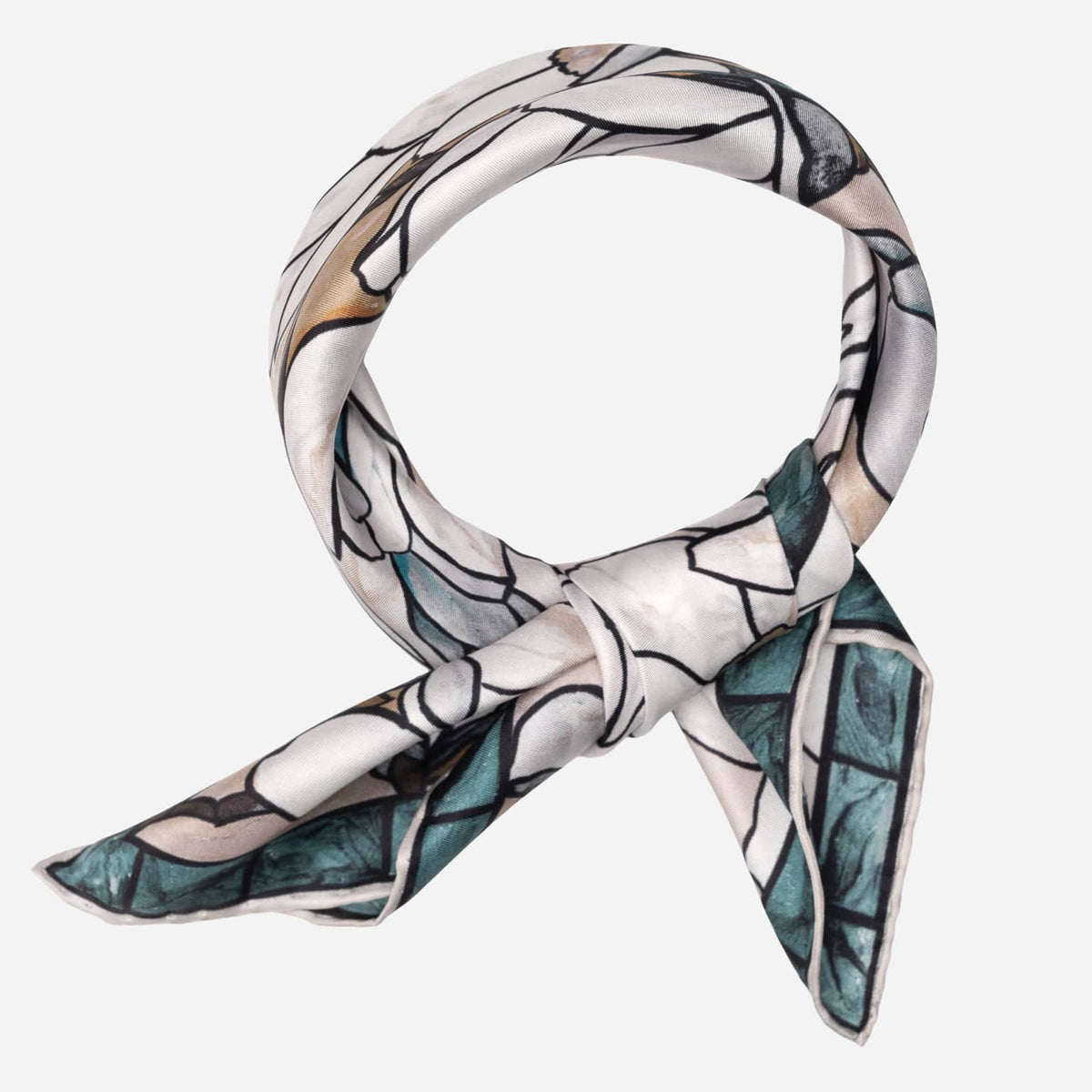 Women's Silk Bandana Floral Teal & Tan