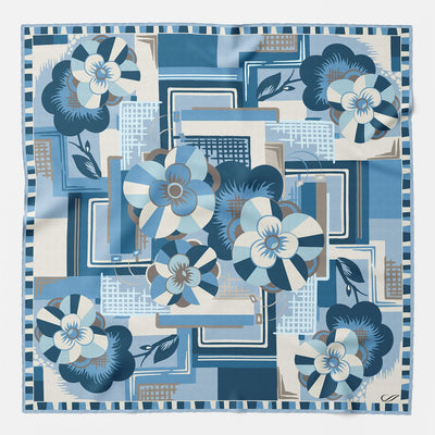 Luxury Blue Floral Silk Pocket Square