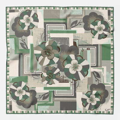 Italian Green Floral Silk Pocket Square