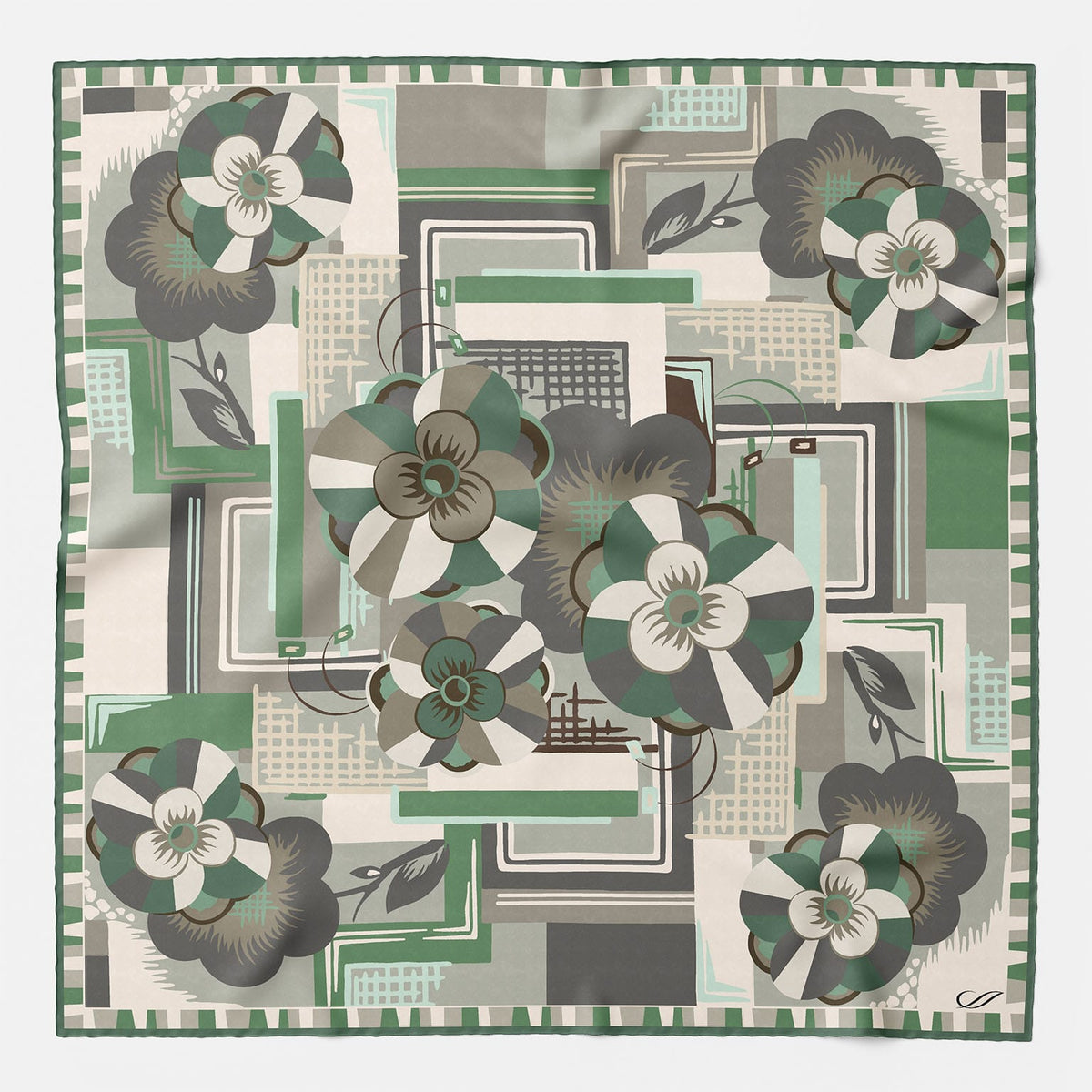 Italian Green Floral Silk Pocket Square