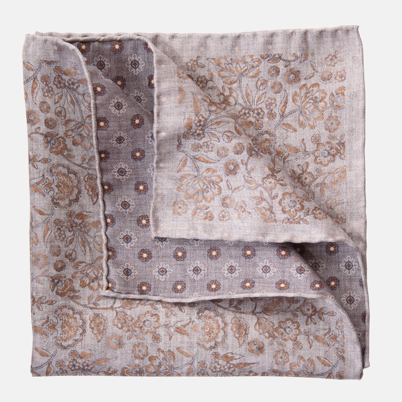 Grey & Bronze Double Sided Silk Pocket Square
