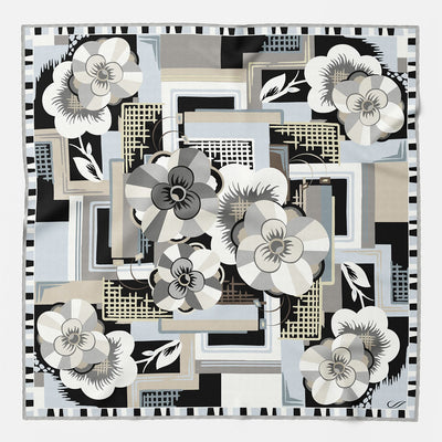 Grey Floral Luxury Silk Pocket Square