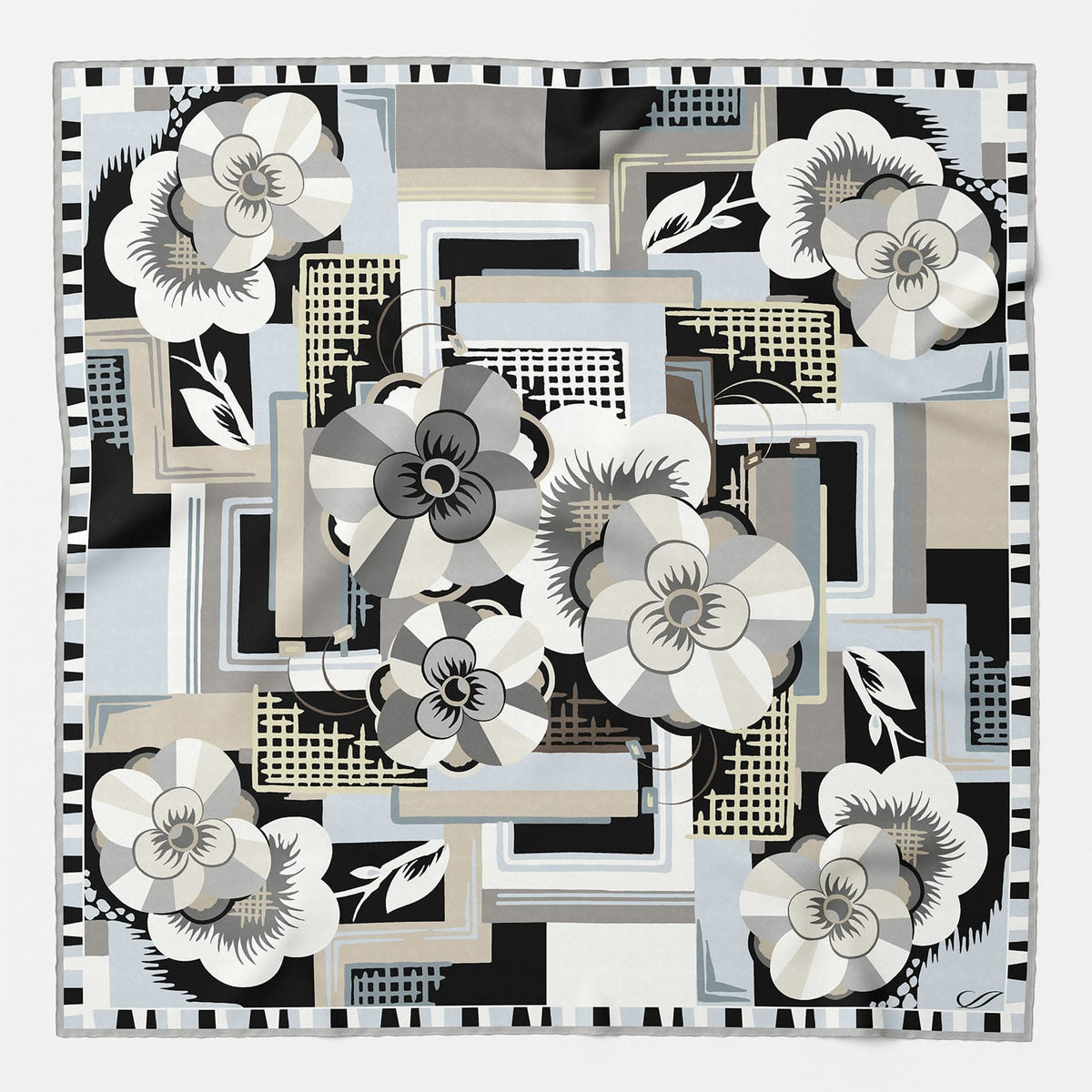 Grey Floral Luxury Silk Pocket Square