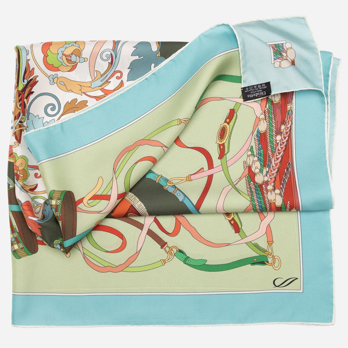 Designer Italian Silk Square Scarf - Green