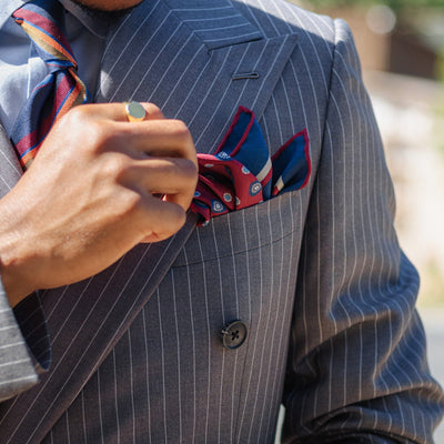 Luxury Italian hand rolled large silk pocket square for men