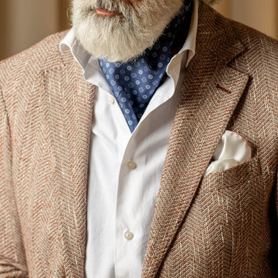 Blue Italian Designer Silk Ascot Tie