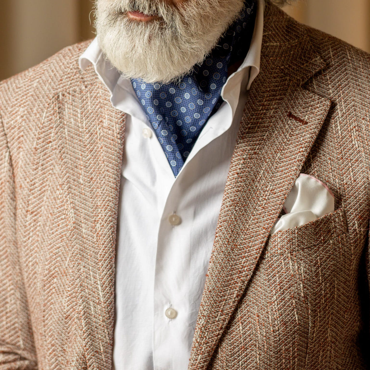 Blue Italian Designer Silk Ascot Tie