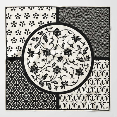 Luxury handmade hand rolled black and white square silk scarf