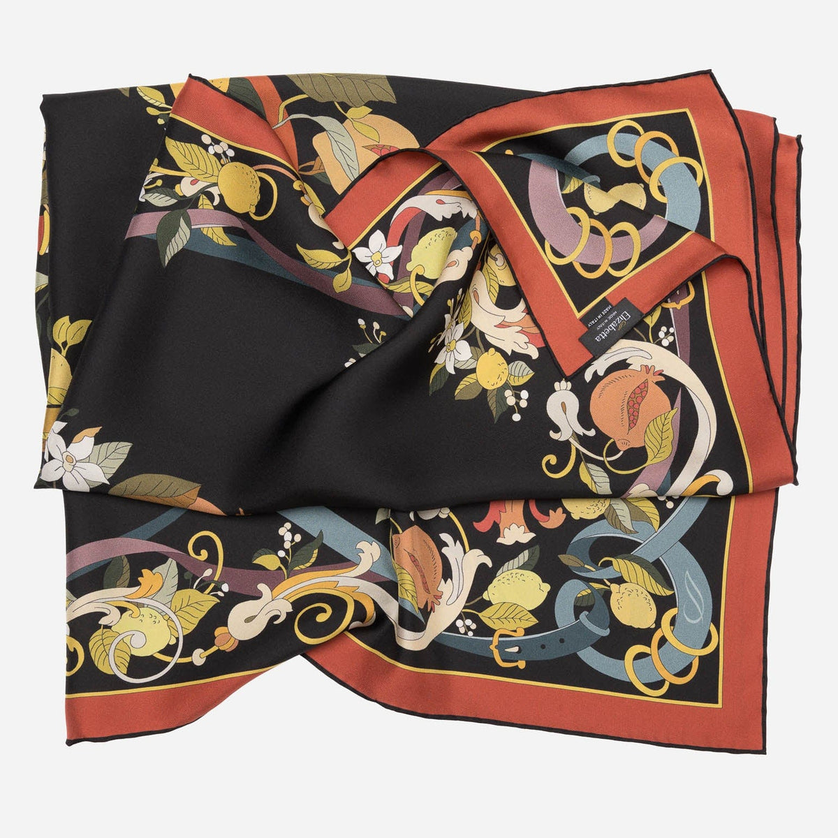 Black Floral Italian Silk Square Scarf