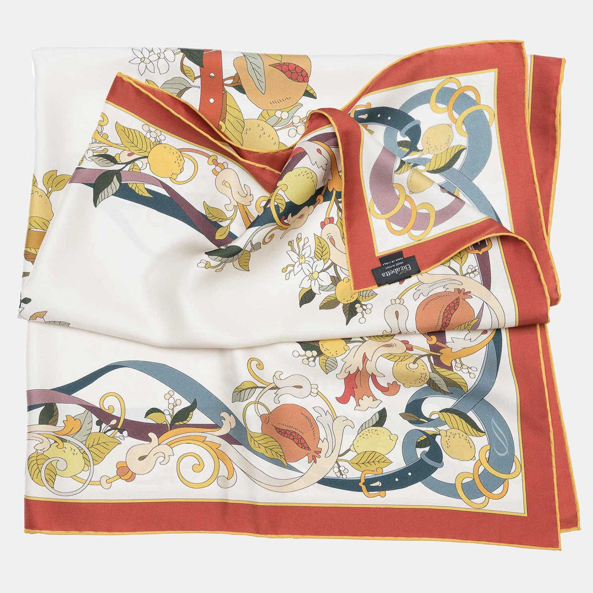 Ivory Floral Italian Silk Square Scarf