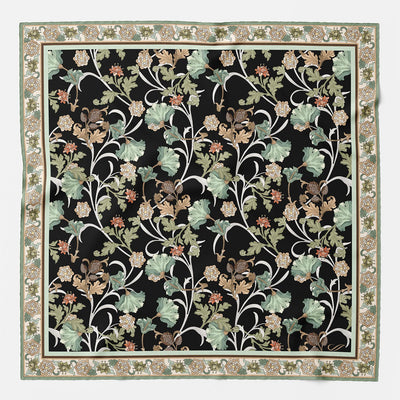Italian Silk Pocket Square Black Floral