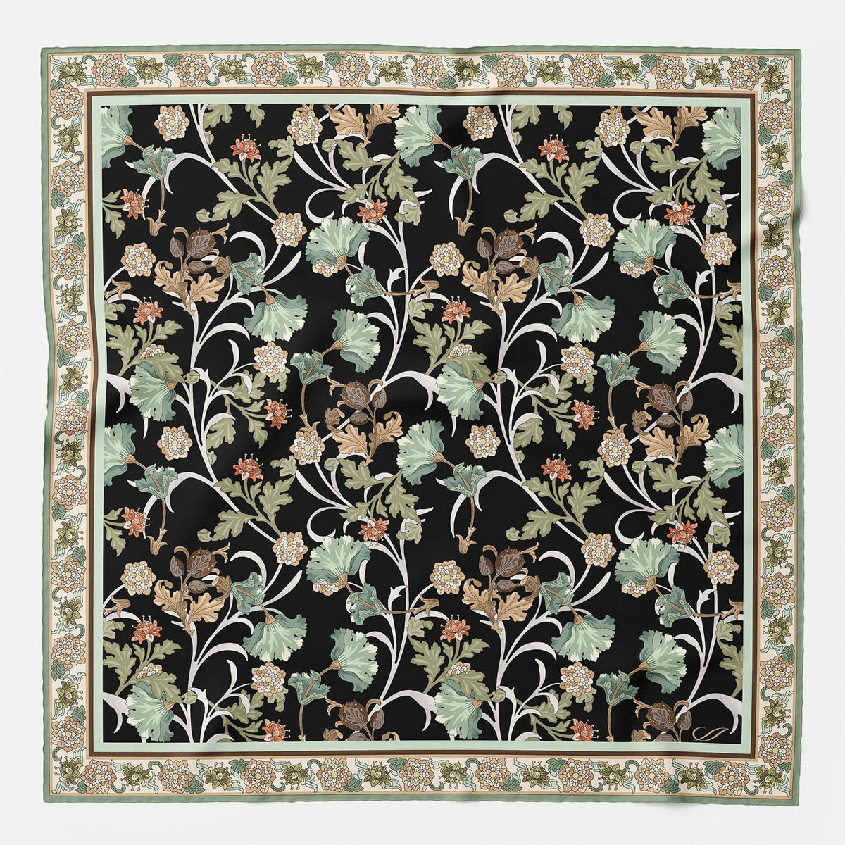 Italian Silk Pocket Square Black Floral