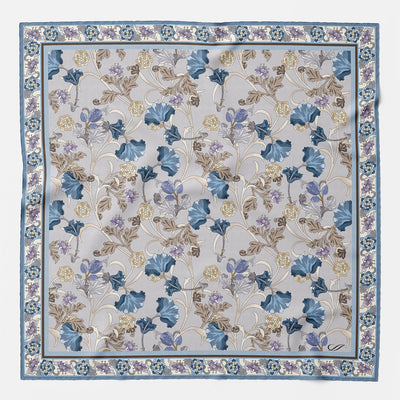 Blue Floral Silk Pocket Square