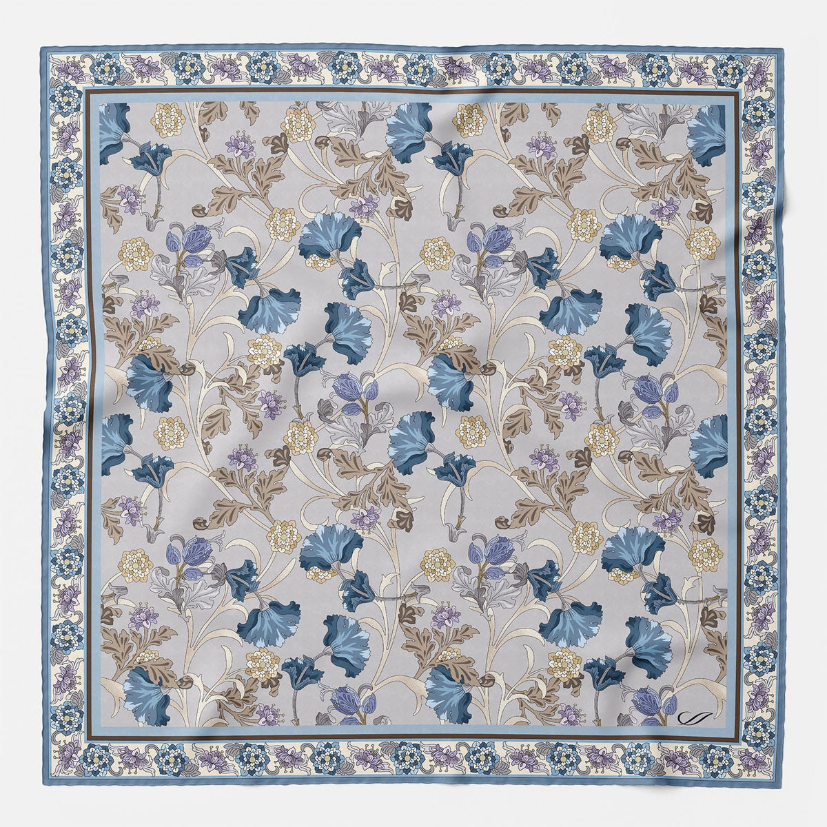 Blue Floral Silk Pocket Square
