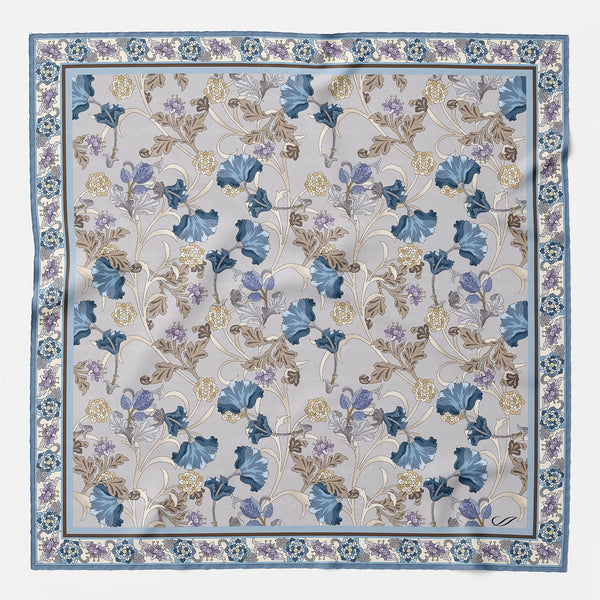 Blue Floral Silk Pocket Square