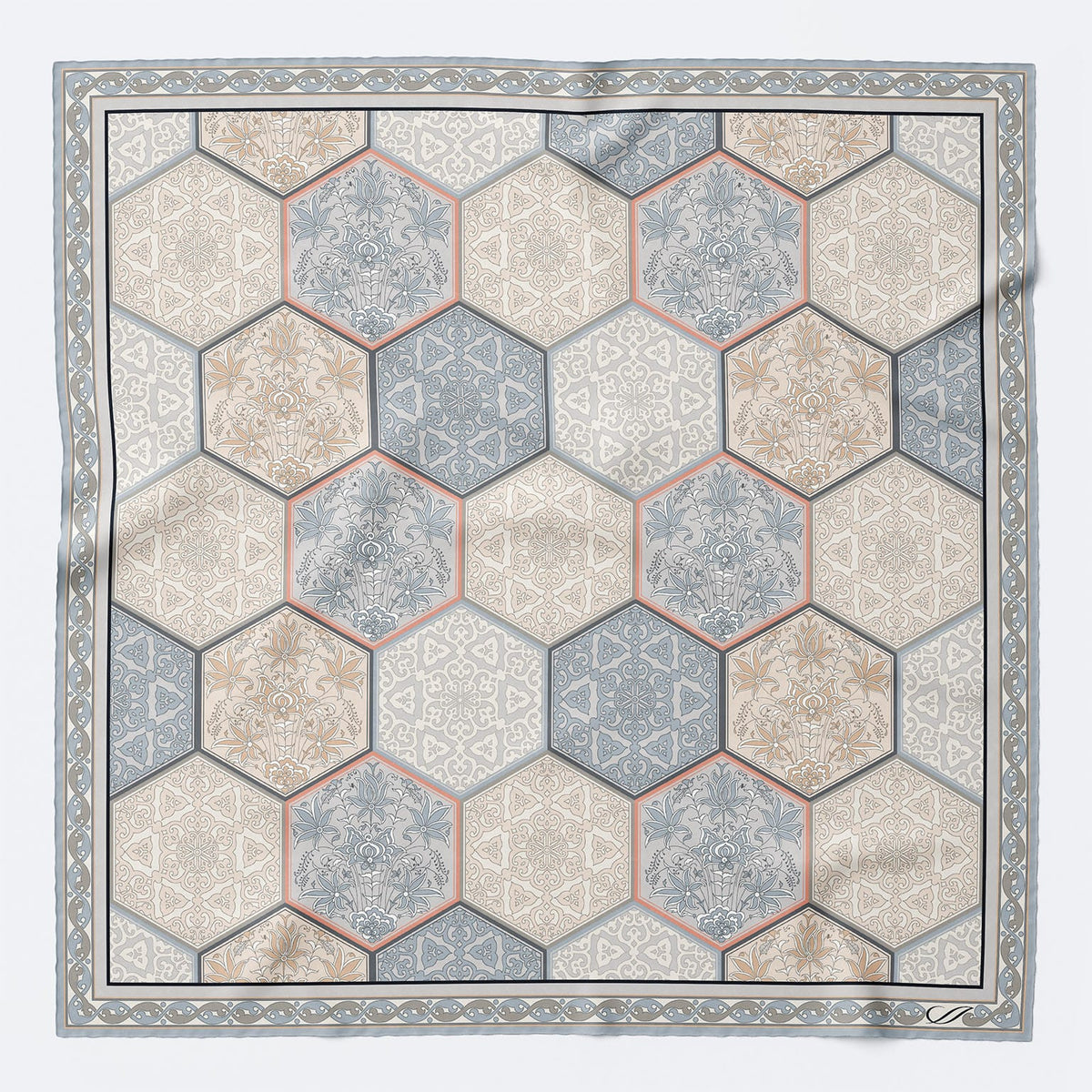 Peach and Grey Italian Silk Pocket Square