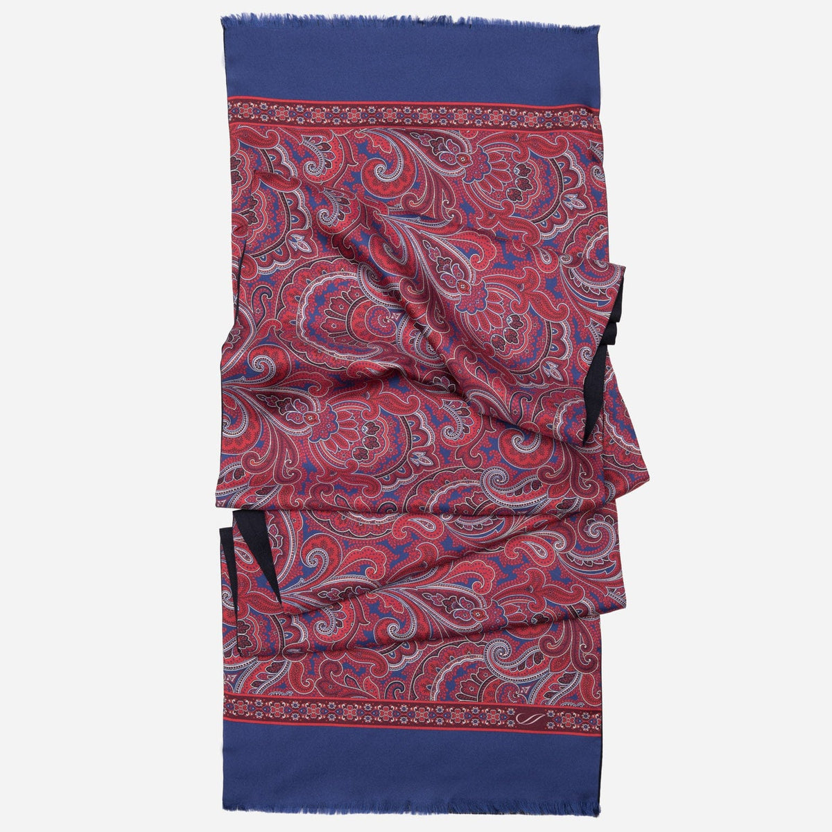 Marine Blue &amp; Red Italian Silk Wool Scarf