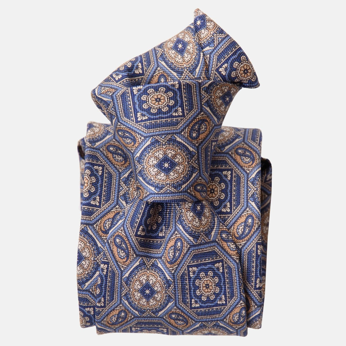 Blue and Tan Handmade Italian Silk Tie