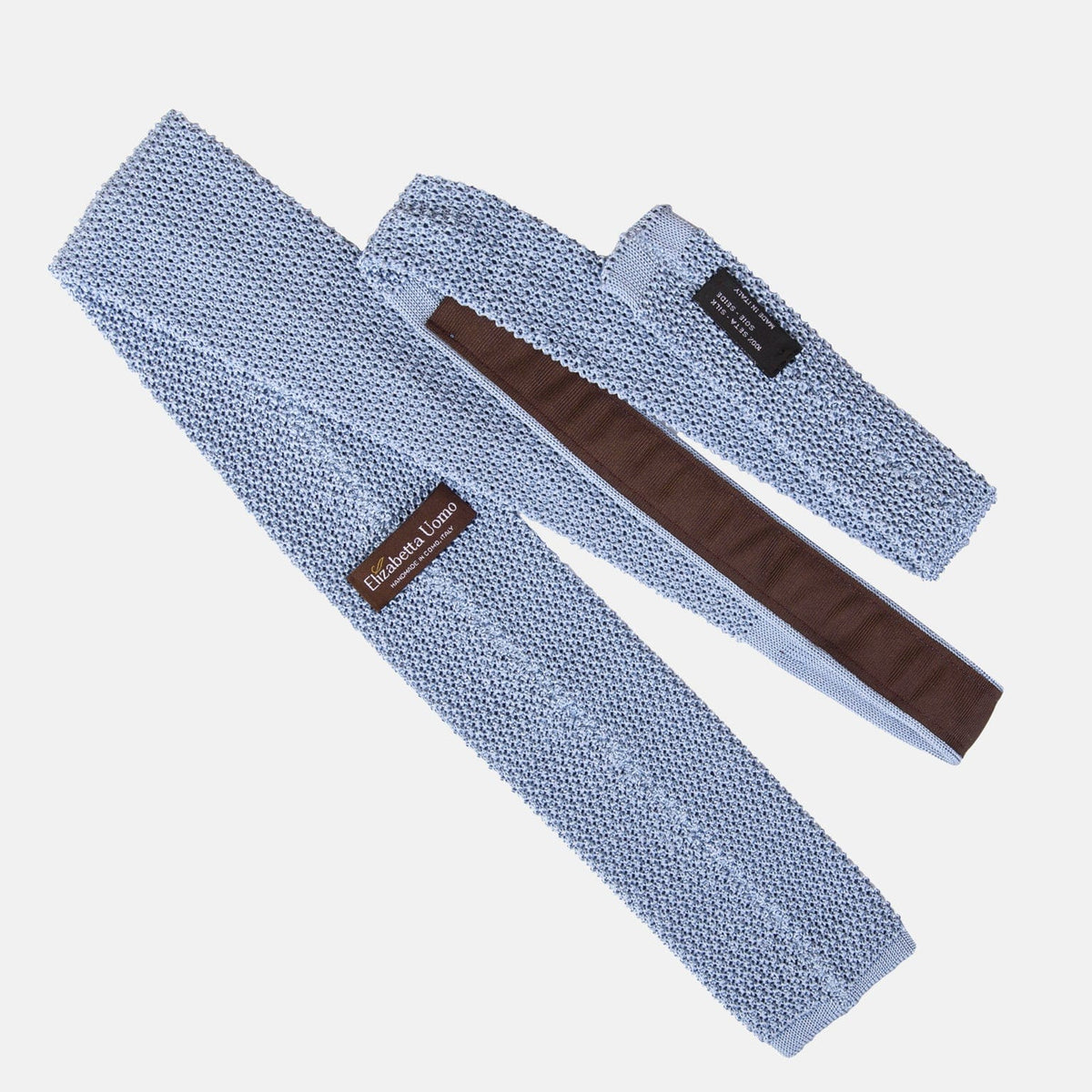 Handmade Italian Sky Blue Knitted Silk Tie 