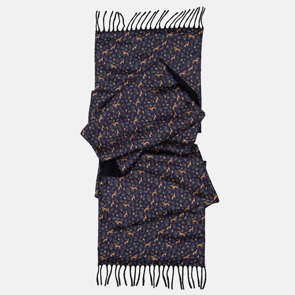 Hound Print Navy Italian Silk Wool Scarf