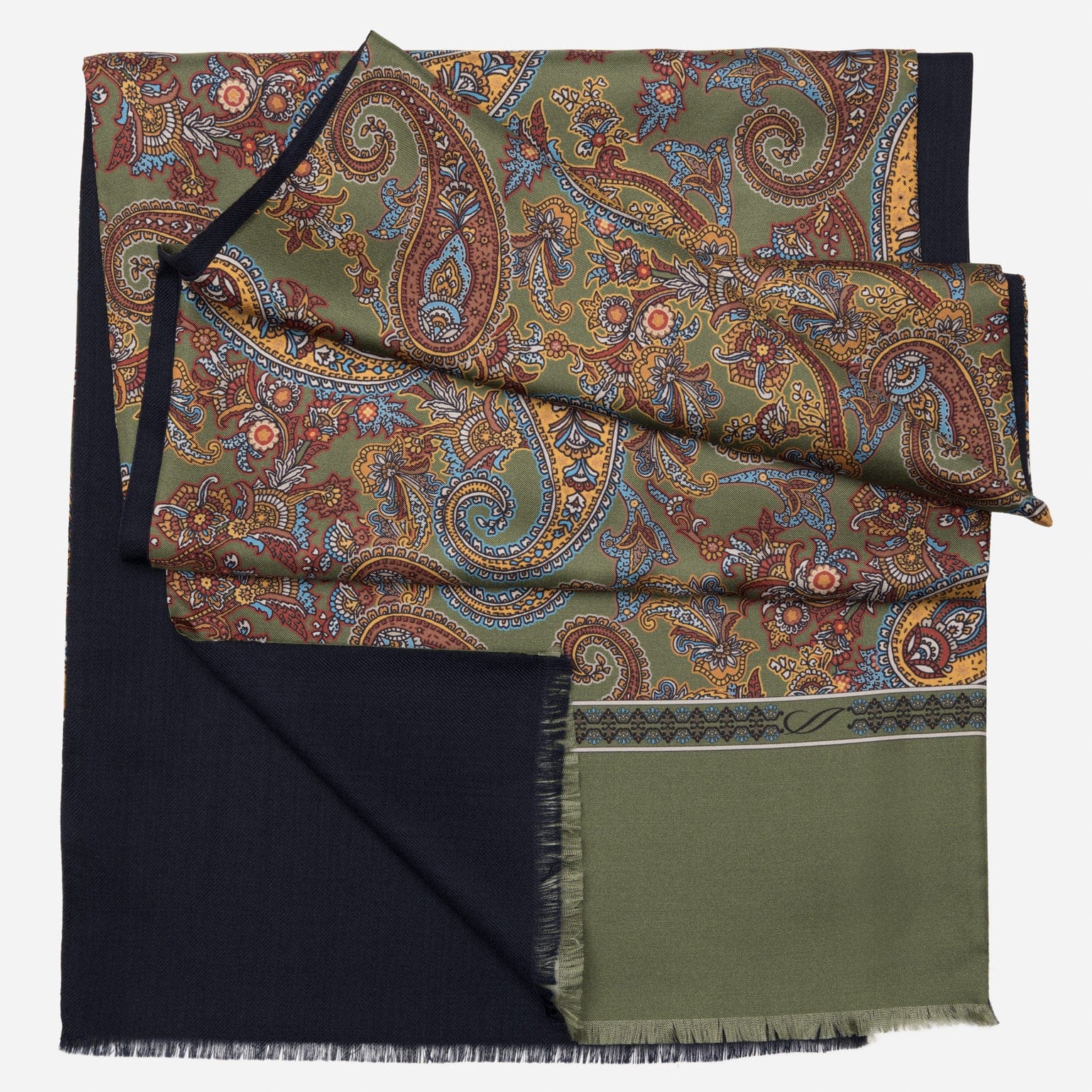 Men's Olive Green Wool Backed Silk Scarf