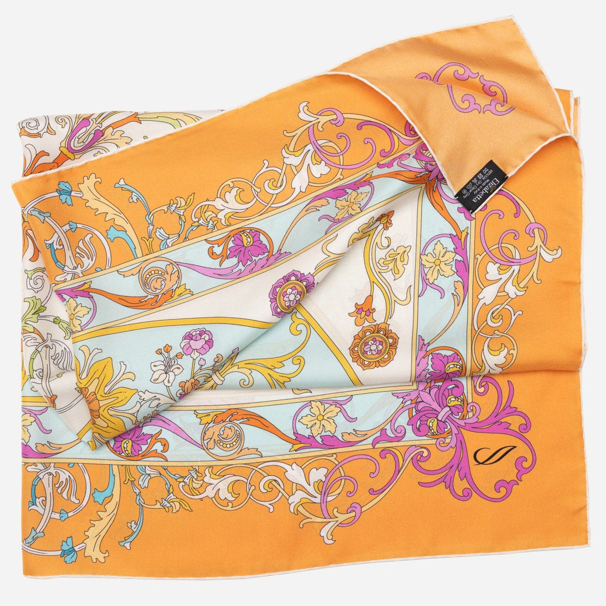 Designer Italian Silk Square Scarf - Orange