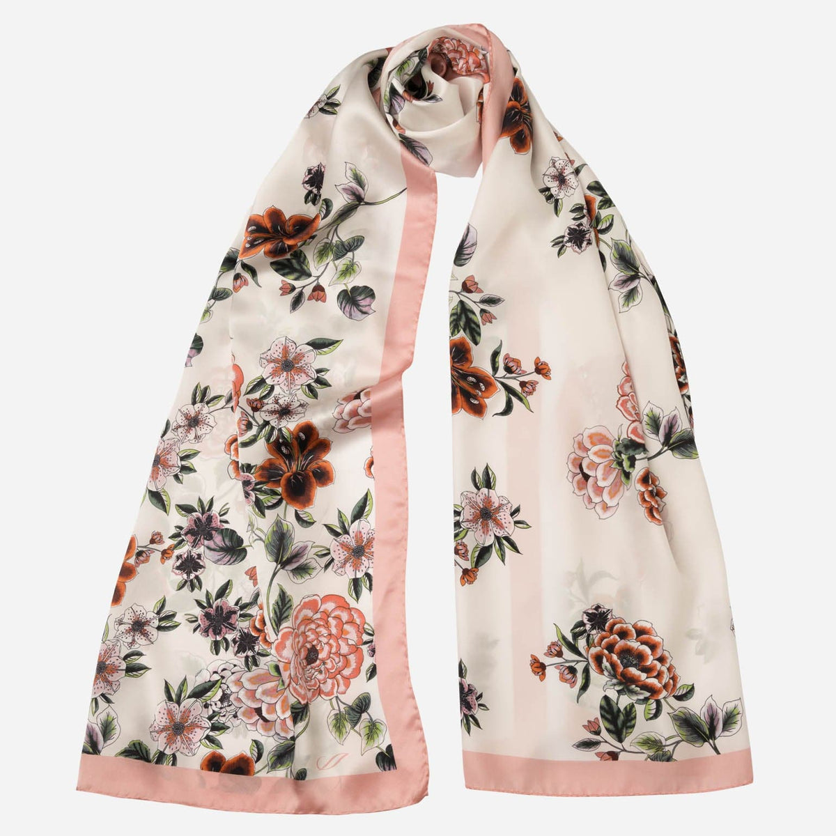 Pink Floral Italian Silk Satin Shawl