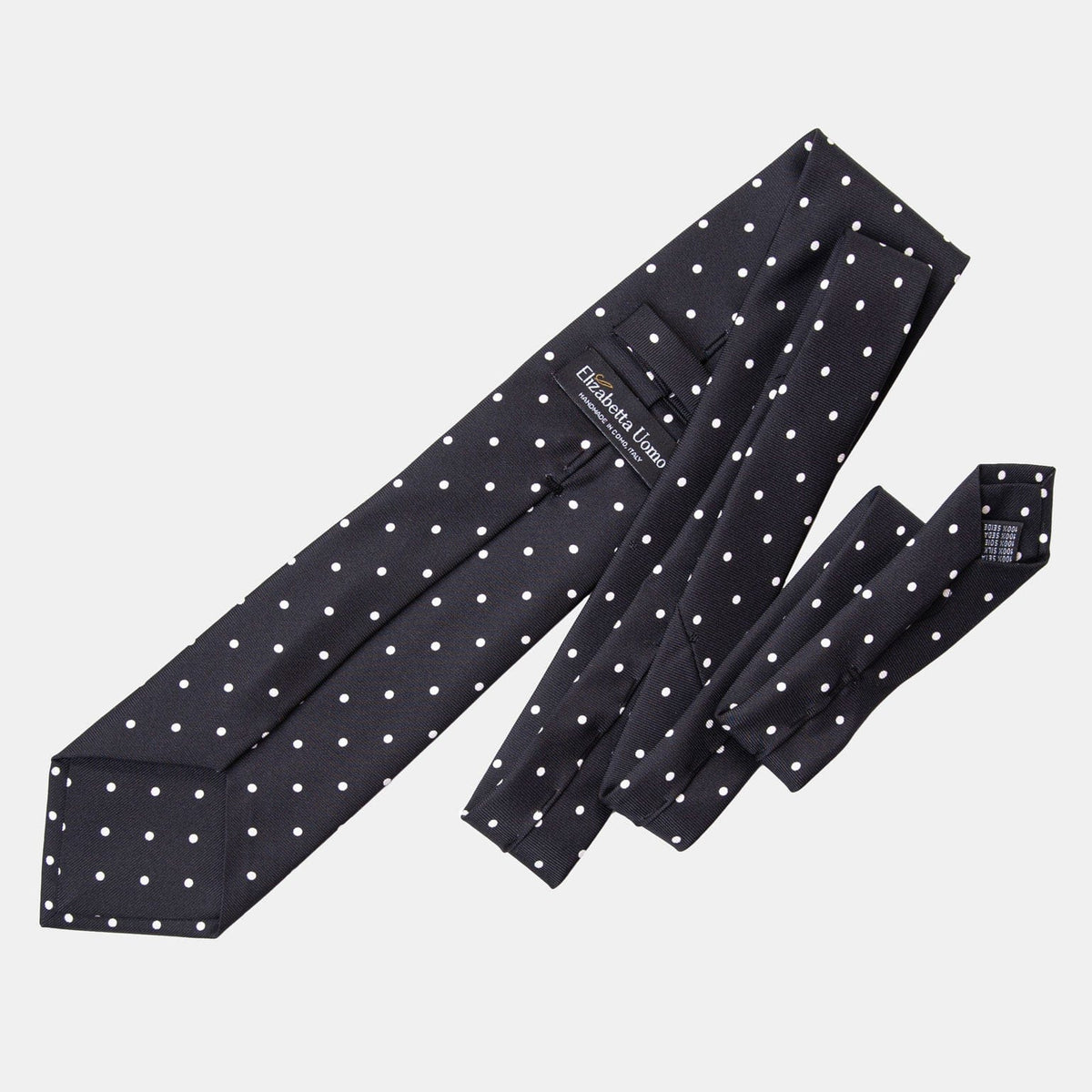 Extra Long Black Polka Dot Silk Tie - Made in Como Italy