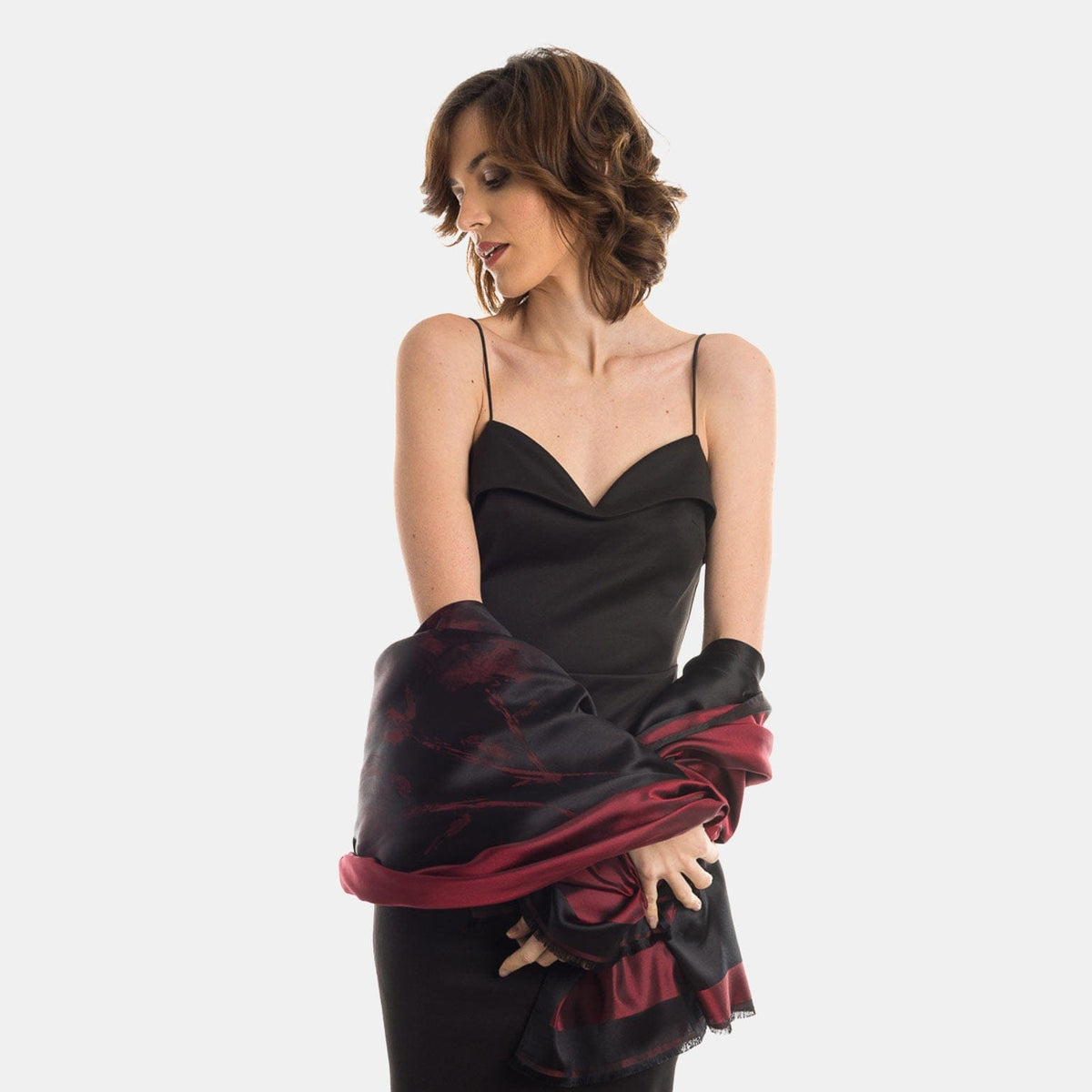 Luxury red silk evening wrap for dresses