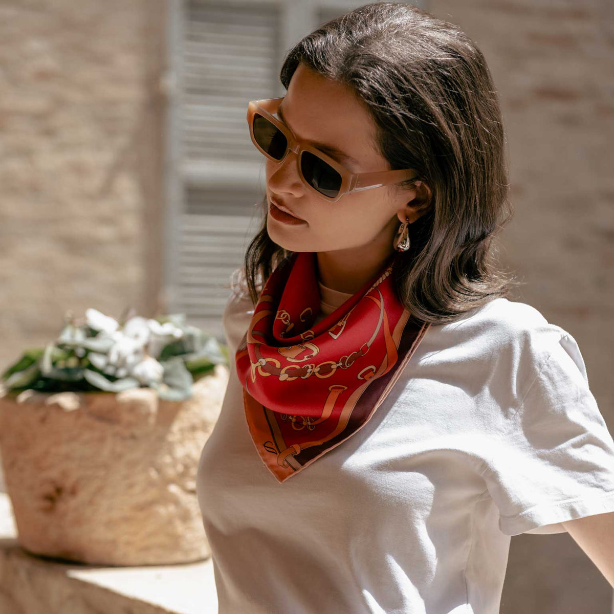 Luxury red silk equestrian small neck scarf bandana