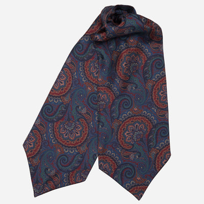Burgundy & Blue Paisley Italian Silk Ascot Tie