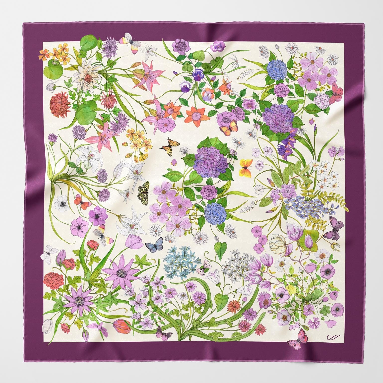 Berry Botanical Print Silk Scarf