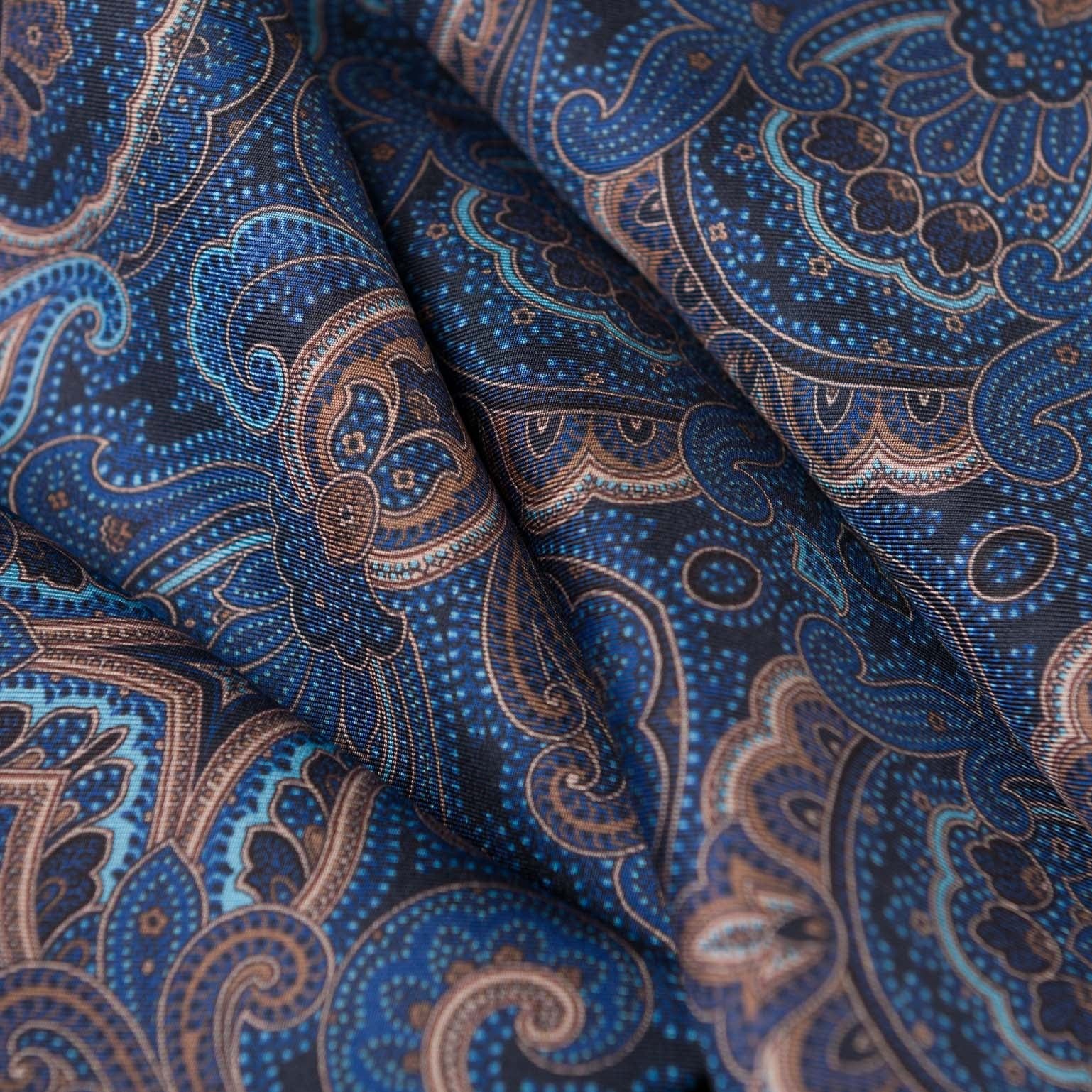 Men's Italian Brown & Blue Paisley Silk Scarf
