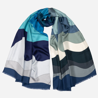 Italian Designer Blue Silk Scarf