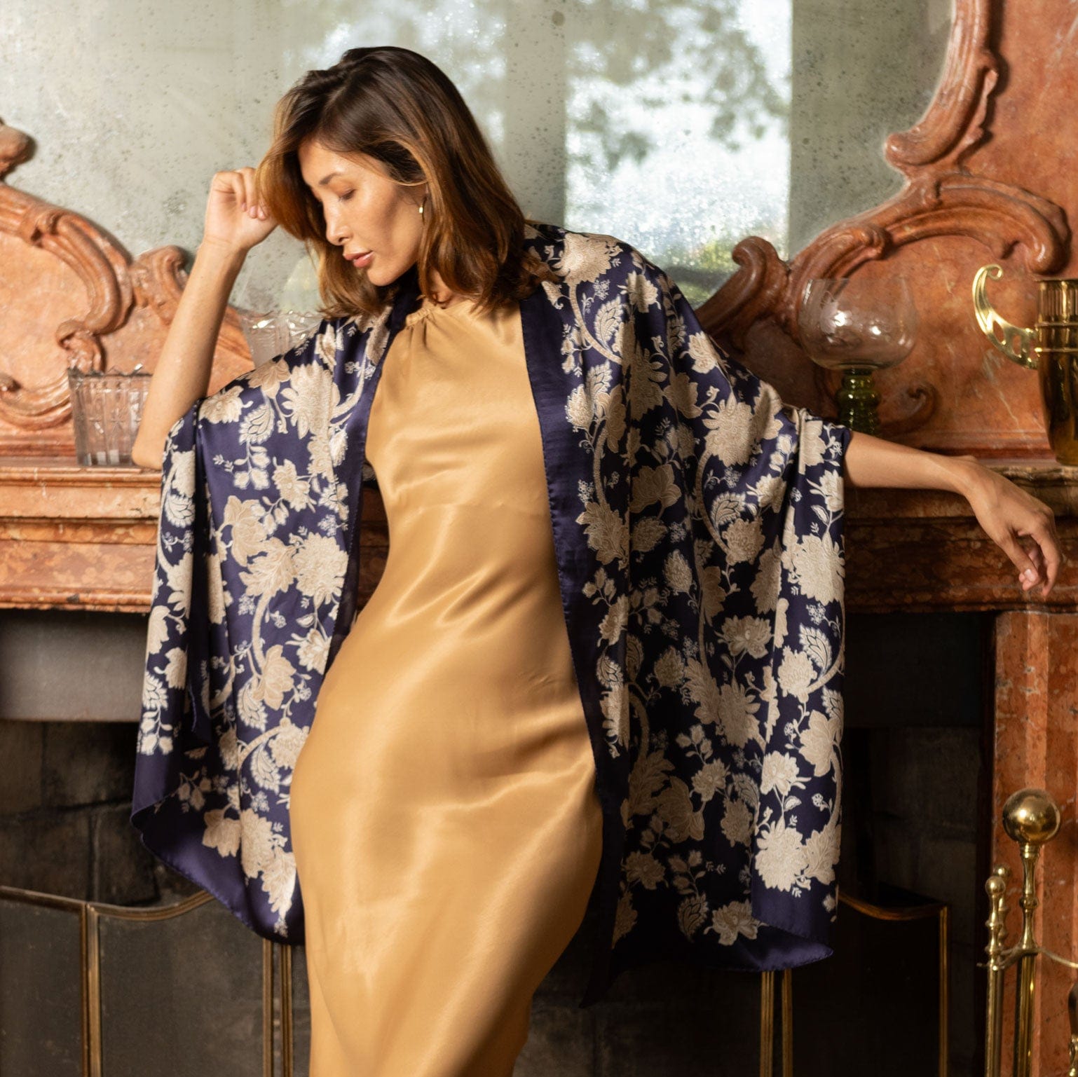 Esmeralda - Silk Scarf Shawl - Midnight Blue & Gold Esmeralda - Silk Scarf Shawl - Midnight Blue & Gold