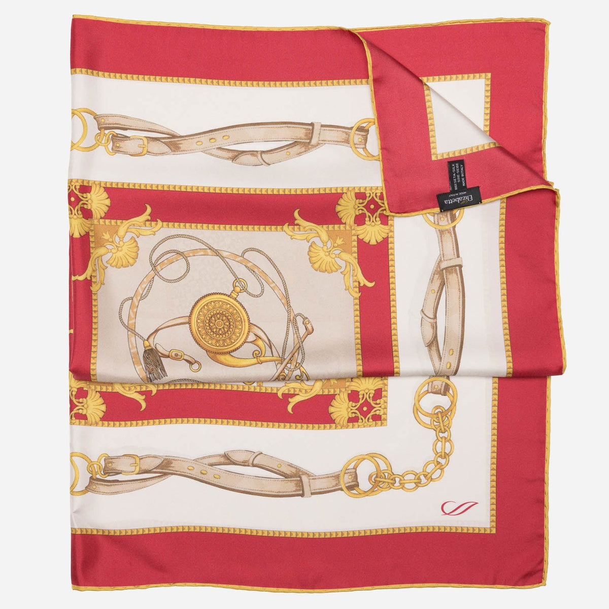 Red Equestrian Print Italian Silk Scarf